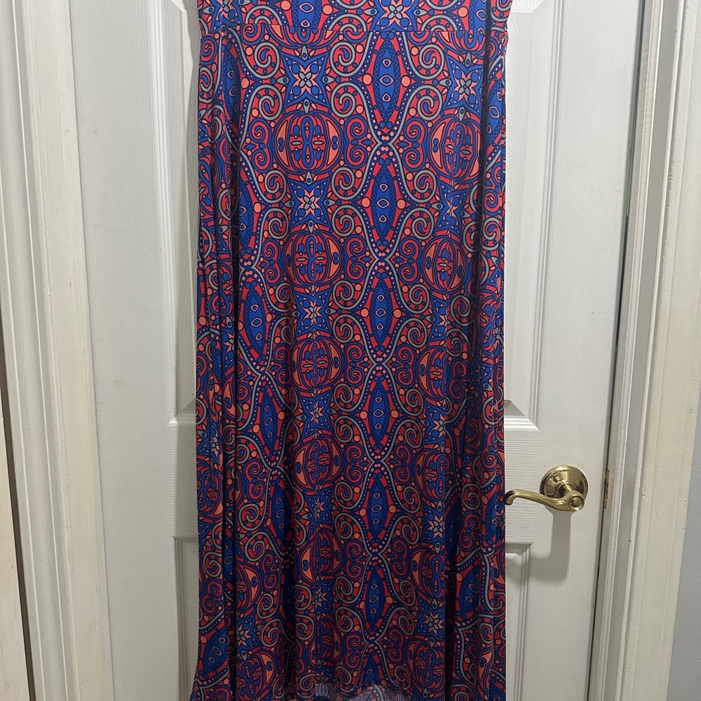 LuLaRoe Blue and Red Patterned Maxi Skirt